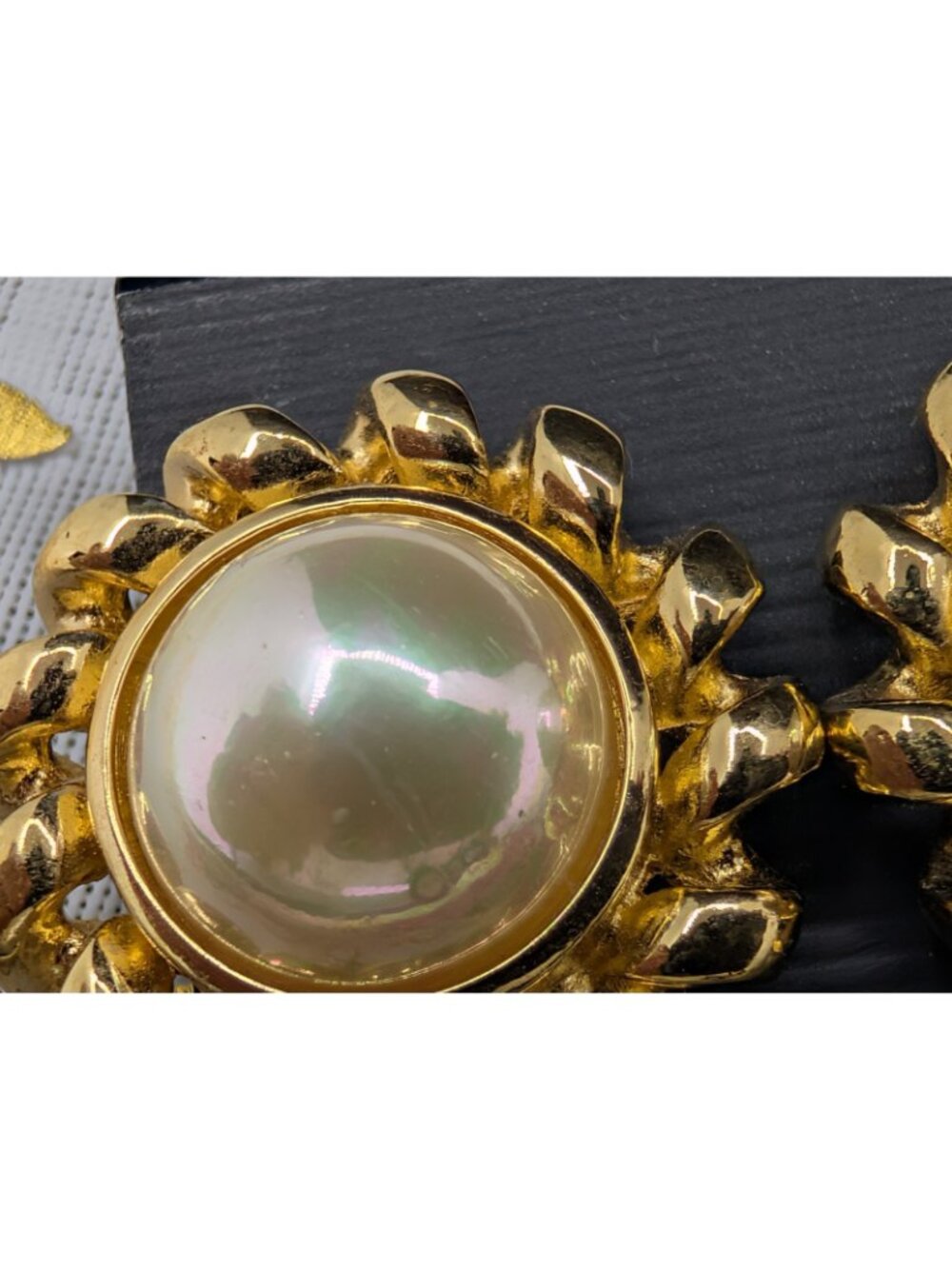 Vtg Christian Dior Faux Pearl Gold tone Chain Earrings 1.25"  Designer Runway - Picture 11 of 16